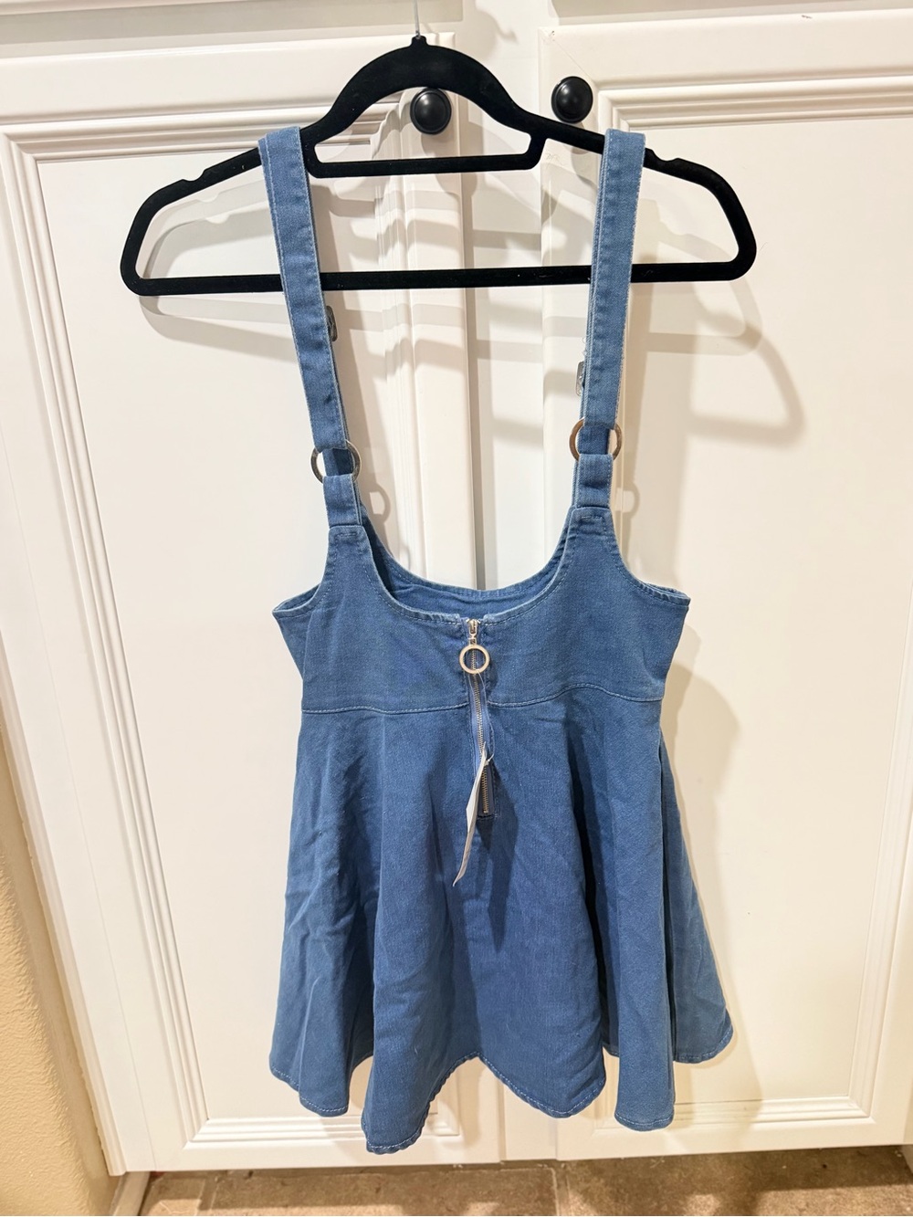 NWT Blue Denim-Look Pinafore Dress with Ring Zipper